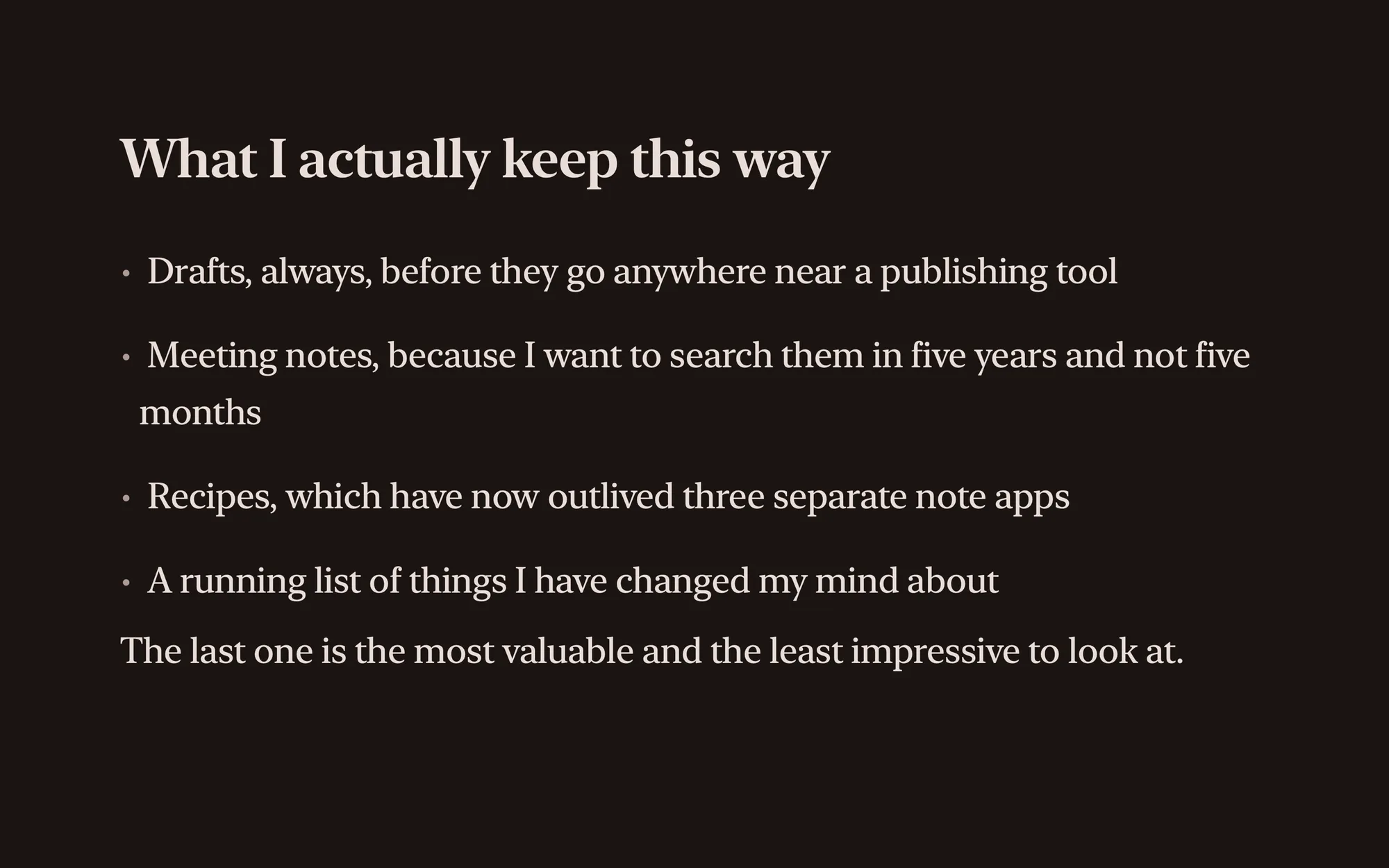 A Markdown document shown as a full-screen slide in Unmarked’s Present mode